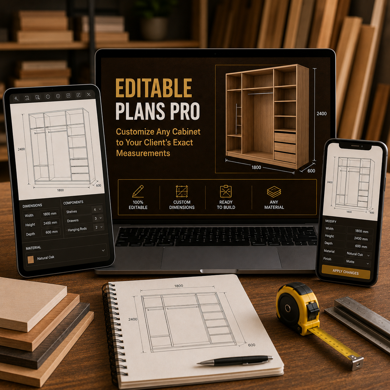 EDITABLE PLANS PRO — Adapt Any Furniture to Your Client's Specifications